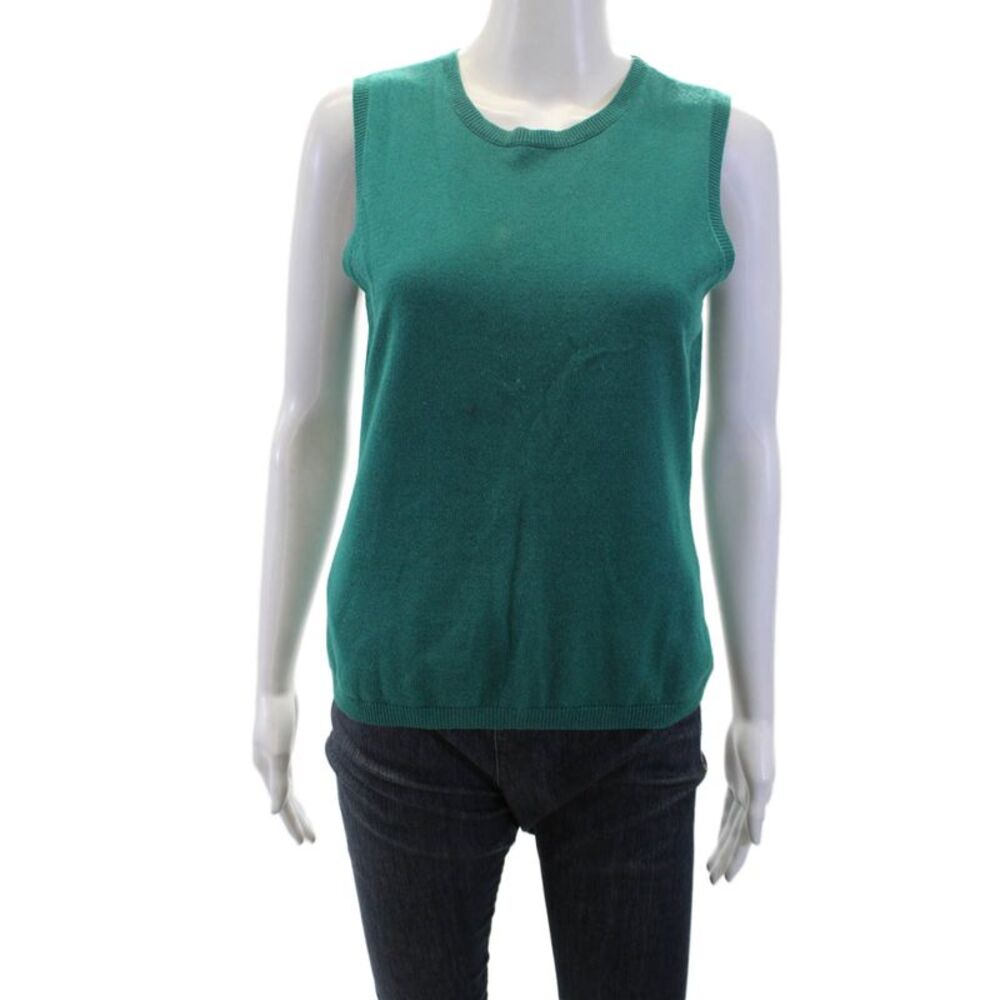 Per Se Womens Basic Green Silk Cashmere Crew Neck Sleeveless Tank Size M